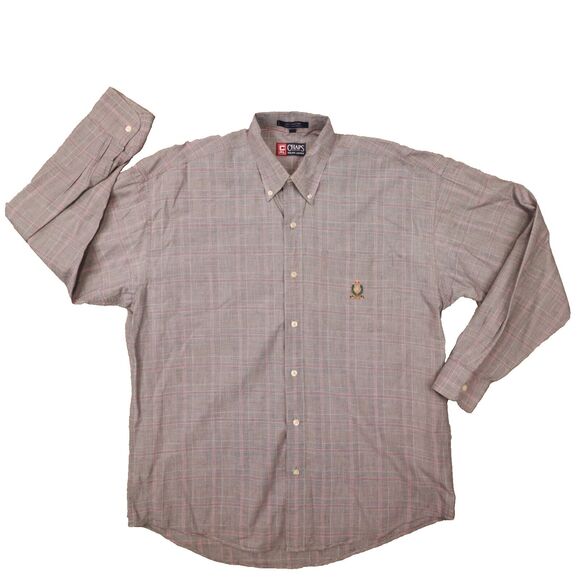 Chaps Ralph Lauren Vintage Men's Grey‎ Plaid Button Up Shirt size Large - Picture 1 of 9